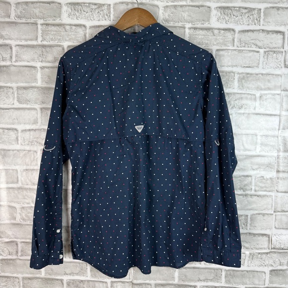Columbia PFG Super Bonehead Navy Blue Polka Dot Fishing Shirt Womens MEDIUM - Picture 5 of 10